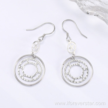 Jewelry Boho Large White CZ 925 Silver Earrings